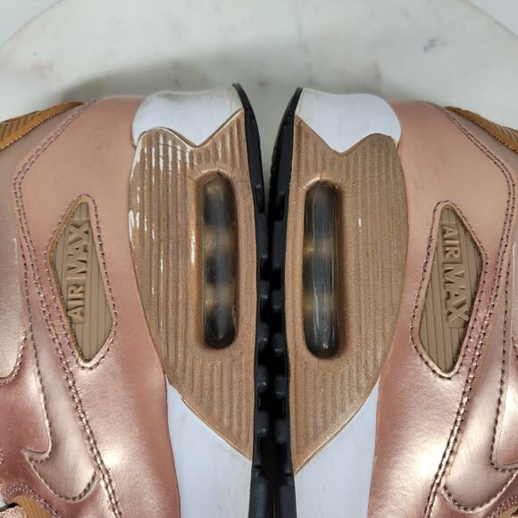 Nike Air Max 90 SE Girls 7Y Metallic Pack Bronze Leather Athletic Shoe Sneaker - Picture 12 of 16